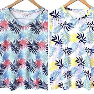 Fresh Produce Palm Print T-Shirt Lot of 2 Womens XL Casual Tropical Vacation